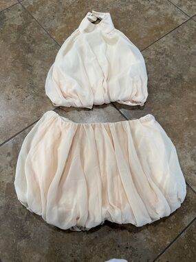 Women's Halter Crop Top and Bubble Skirt Set - Cream